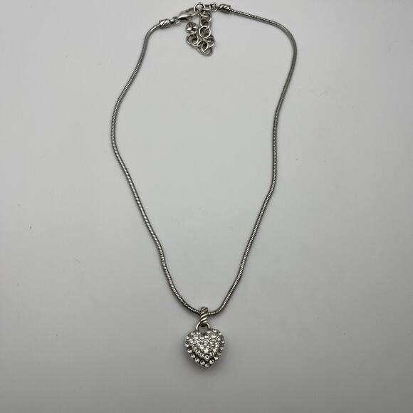 Brighton Sacred Heart Reversible Pendant Necklace in Silver Tone Crystals Puffy - Picture 7 of 11